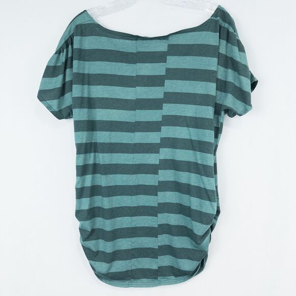 Aventura Striped Ruched Sides Short Sleeve Top Womens Large Green Boat Neck - Picture 2 of 16